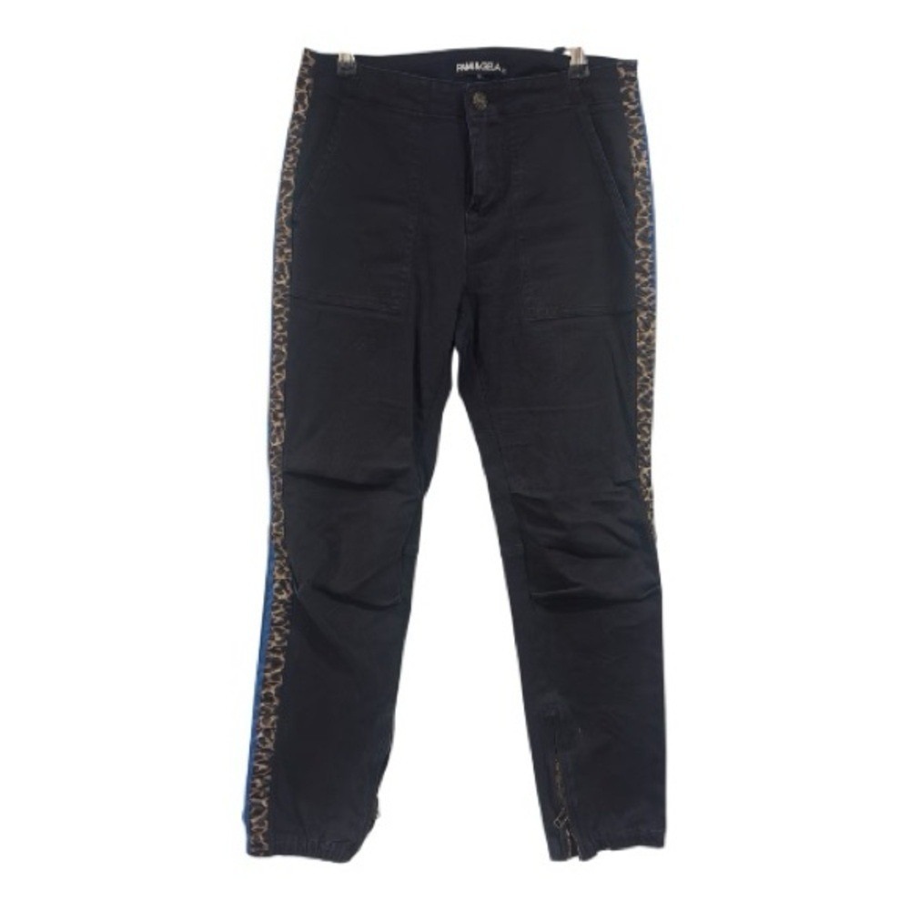 Pam & Gela Black Leopard Side Stripe Utility Jogger Pants Ankle Zip Size 27